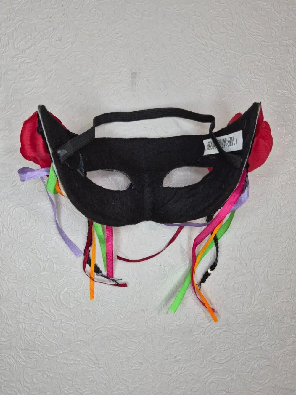 Adult Sequin Floral Halloween Masquerade Costume Mask Red Black Pink Streamers